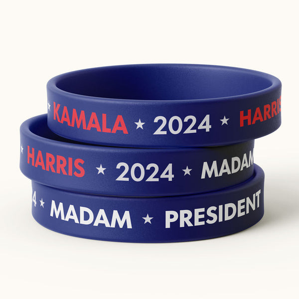 Kamala Harris 2024 Madam President Silicone Rubber Bracelets (3-pack)