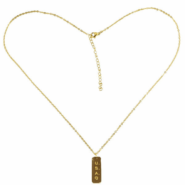 Elegant USA Dog Tag Necklace - 14K Gold Plated Jewelry - Balance of Power