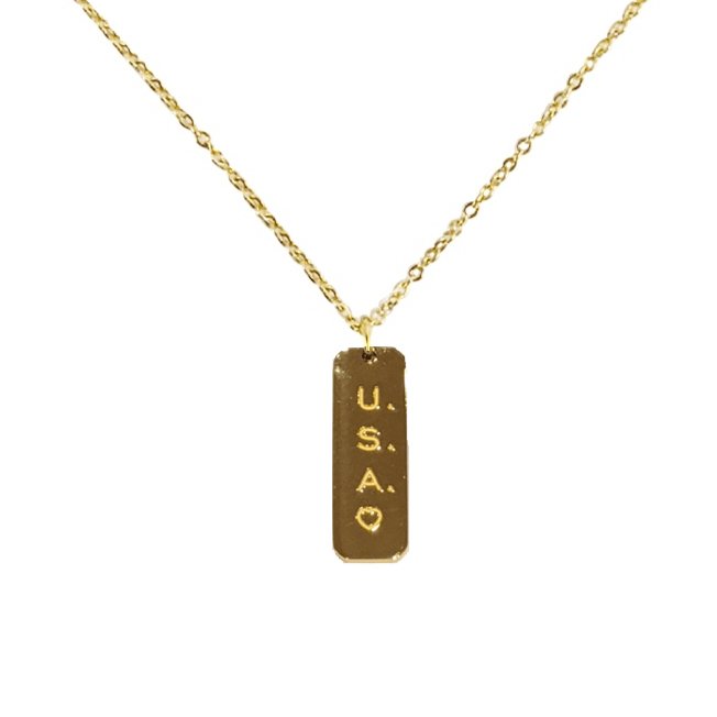 Elegant USA Dog Tag Necklace - 14K Gold Plated Jewelry - Balance of Power